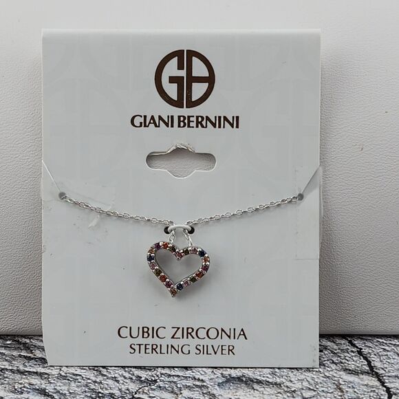 Giani Bernini Jewelry - Giani Bernini Multi-color CZ Sterling Silver Heart Pendant Necklace
